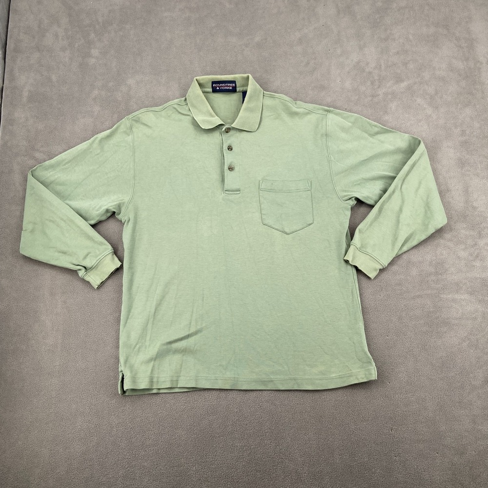 Roundtree & Yorke Polo Shirt Mens Medium Green Raglan Sleeve Performance Popover